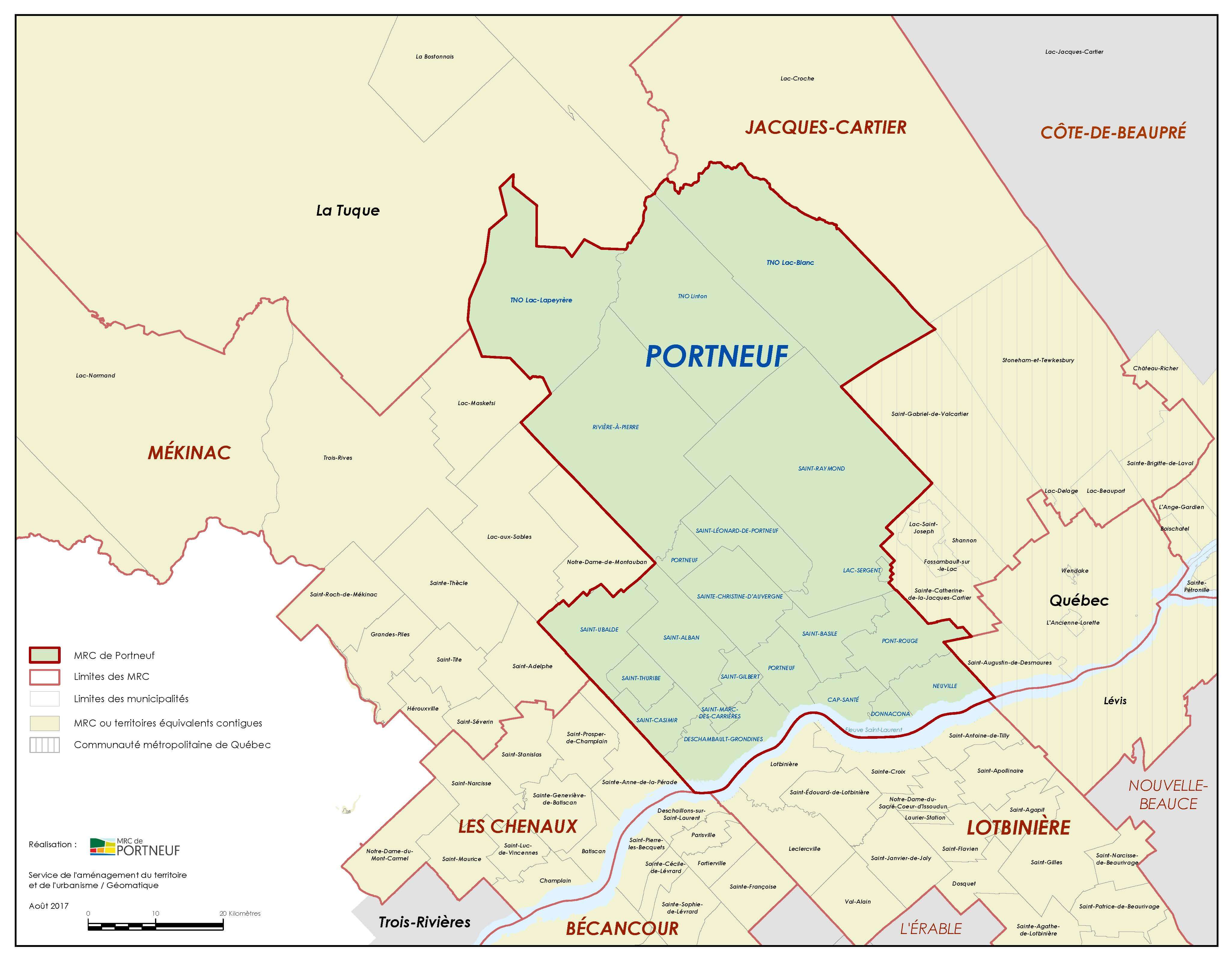 Carte de la MRC de Portneuf et de la couronne ouest de Québec